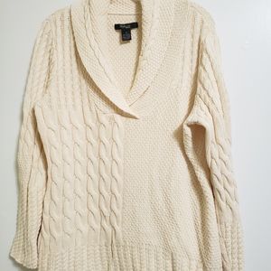 Style & Co Shawl Collar Cable Knit Cream Sweater